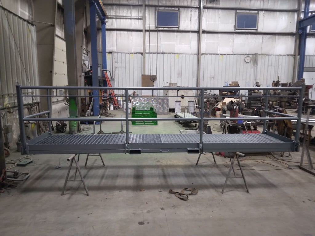 Large fabricated gate frame in shop