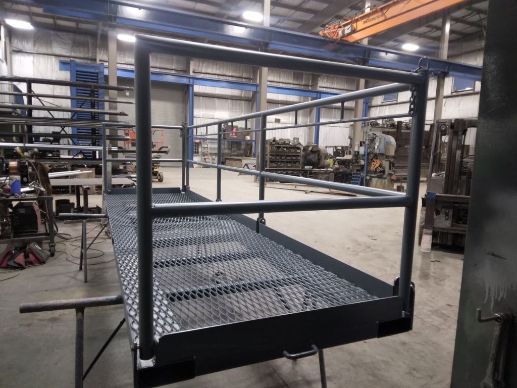 Fabricated platform frame in shop